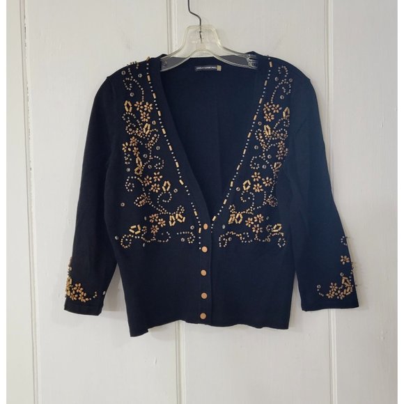 Vintage Sweaterworks Cropped Black Sweater Embroidered with Wooden Beads - Picture 5 of 5